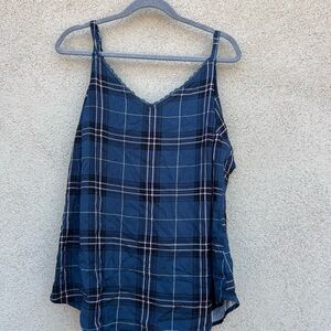 Torrid Ava Navy Plaid Stretch Challis Lace Trim Cami Tank Womens Size 1/1x